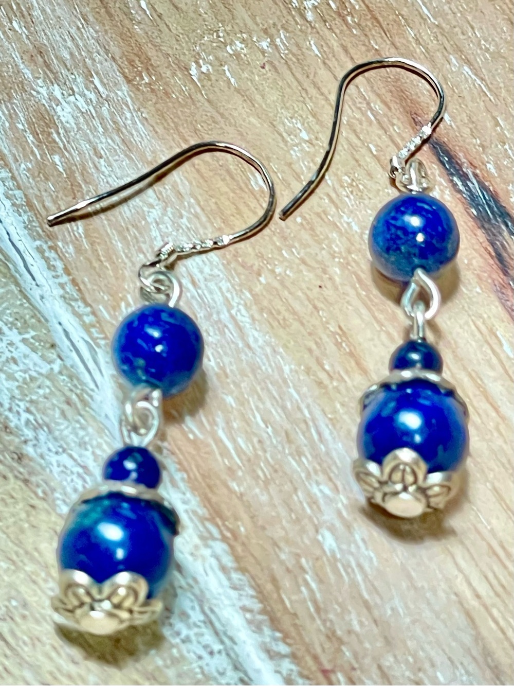 Petite Elegant Blue Bead Drop Earrings - Sterling Accent